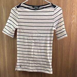 🎃 Ralph Lauren Beige and Navy Striped Tee